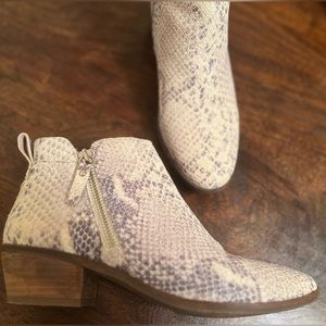 Vince Camuto snake print and leather insole booties